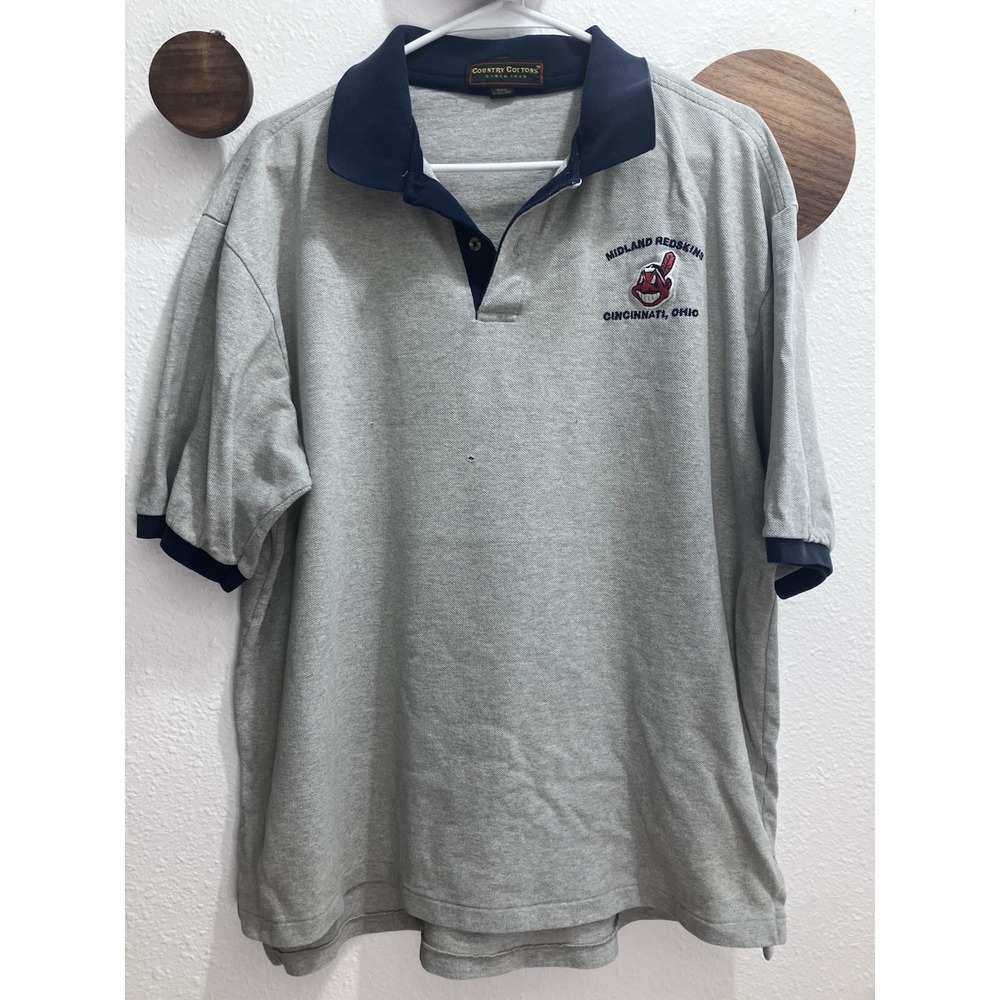 VTG 90s Midland Chief Wahoo Men's XL Polo Country Cottons USA Made 100% Cotton